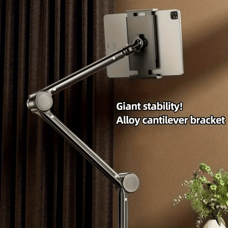 1pc Adjustable Metal Cantilever Tablet and Mobile Phone Stand with Alloy Bracket, Spiral Locking, and Triangle Stability Principle for Bedside, Desktop, and Live Broadcast