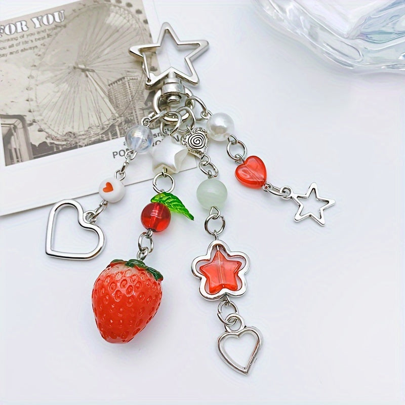 1pc Charming Strawberry Star Bead Keychain - Handcrafted Delicacy, Unique Gift for Girls - A Perfect Accessory to Express Your Style