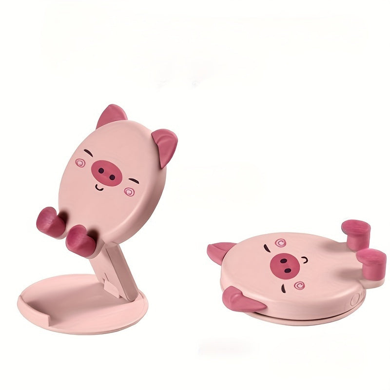 1pc Pig-Shaped Adjustable Mobile Phone Stand, Portable Universal Smartphone Desk and Bedside Holder with Folding Design