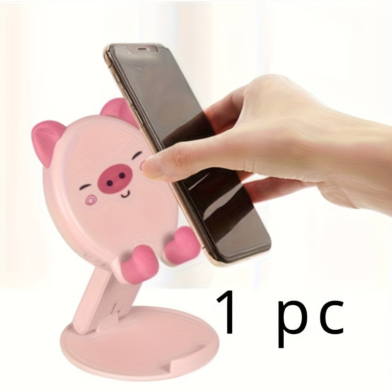 1pc Pig-Shaped Adjustable Mobile Phone Stand, Portable Universal Smartphone Desk and Bedside Holder with Folding Design