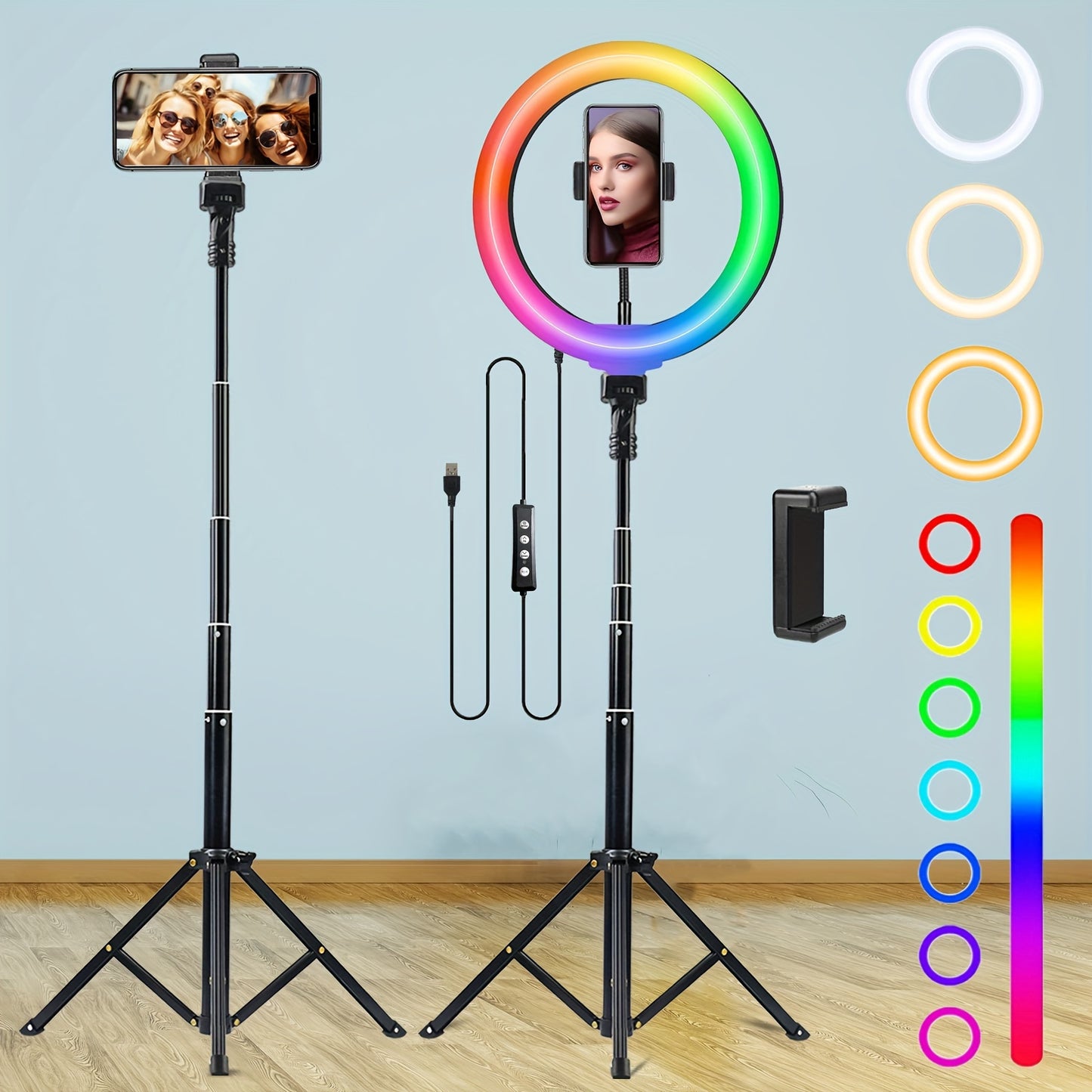52 inch tripod with 10 inch ring light, expandable tripod, selfie ring light with phone holder, dimmable LED ring light, selfie light for makeup\u002Flive streaming\u002Fphotography