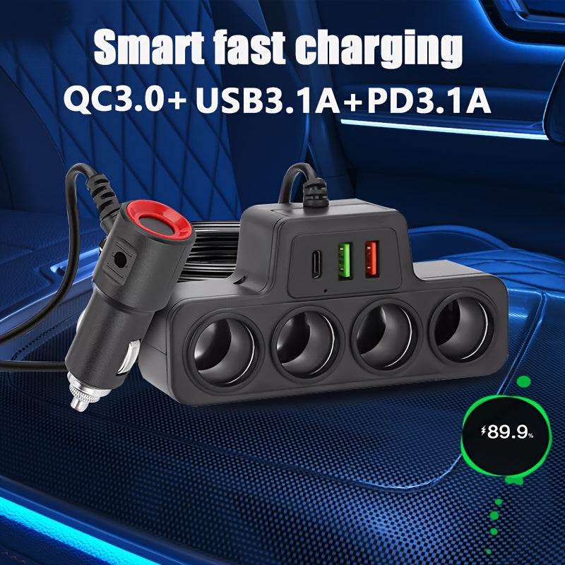 1pc FastChargePro 120W 4-Socket Car Multi-Charger Adapter with PD, QC3.0, Dual USB & 1PD Ports, Quick Charge Power Adapter for 12V\u002F24V Vehicles, Compatible with GPS, Dash Cam, Mobile Phone & More