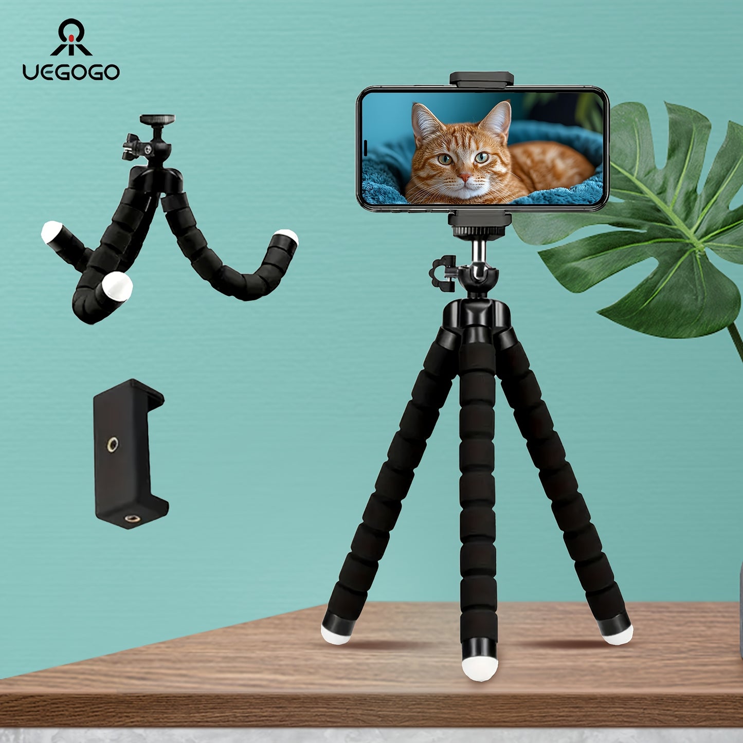 1pc UEGOGO Mini Tripod Stand with 360° Rotating Ball Head, Flexible Sponge Rubber Phone Holder for Smartphones, Portable Adjustable Tripod for Video Recording, Vlogging, and Remote Control