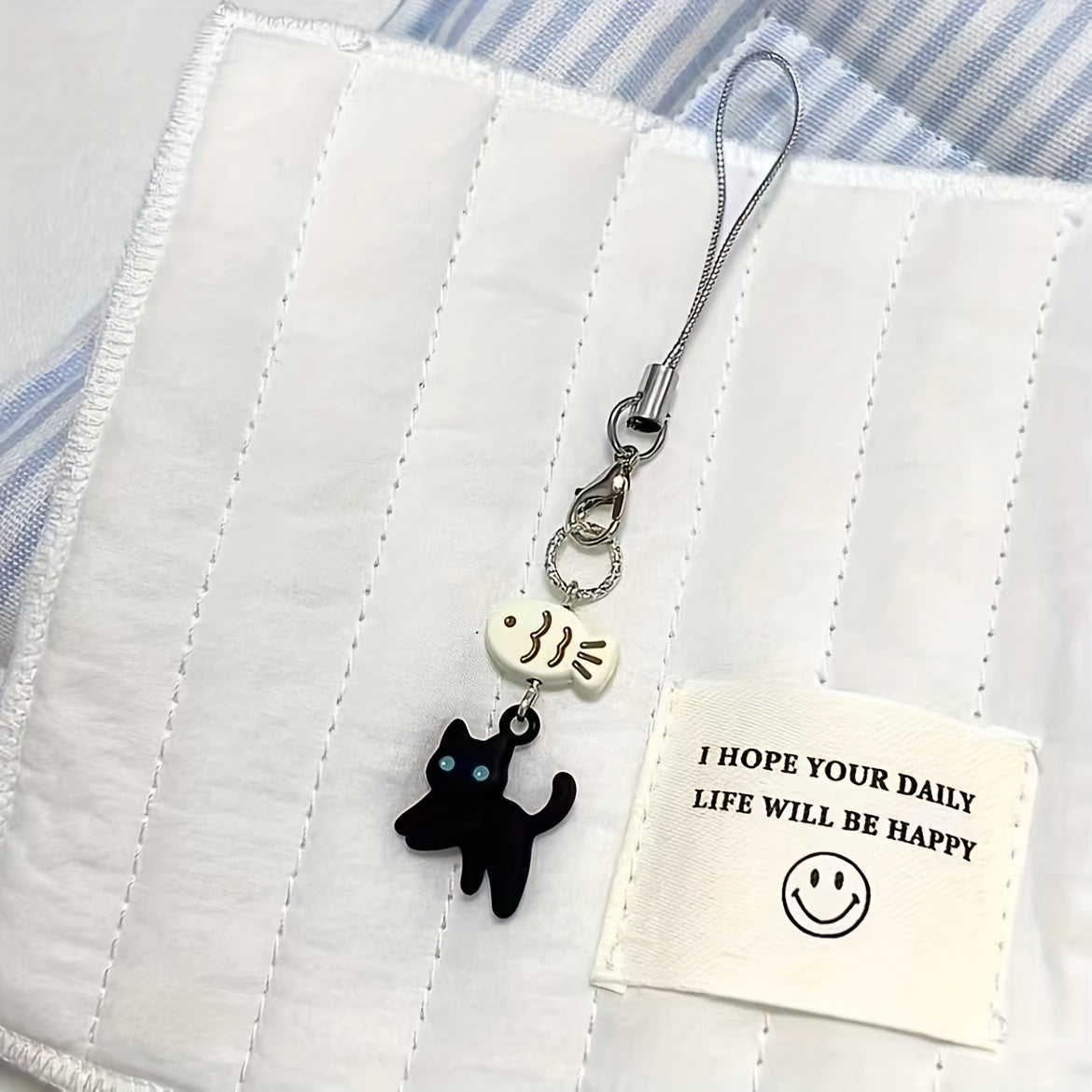Charming Black Cat & Fish-Free Design - Aluminum Alloy Phone Charm, CCD Camera Accessory