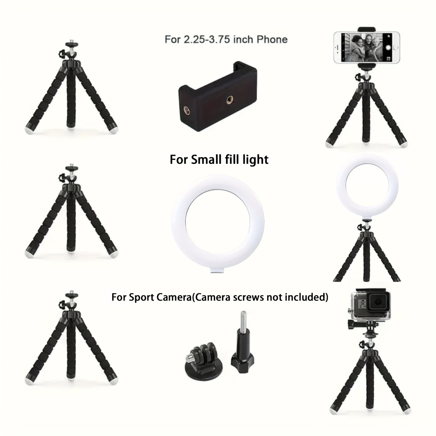 1pc UEGOGO Mini Tripod Stand with 360° Rotating Ball Head, Flexible Sponge Rubber Phone Holder for Smartphones, Portable Adjustable Tripod for Video Recording, Vlogging, and Remote Control