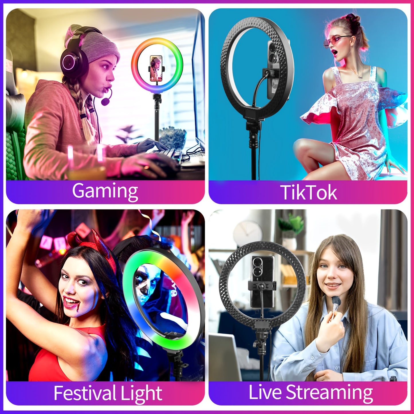 52 inch tripod with 10 inch ring light, expandable tripod, selfie ring light with phone holder, dimmable LED ring light, selfie light for makeup\u002Flive streaming\u002Fphotography