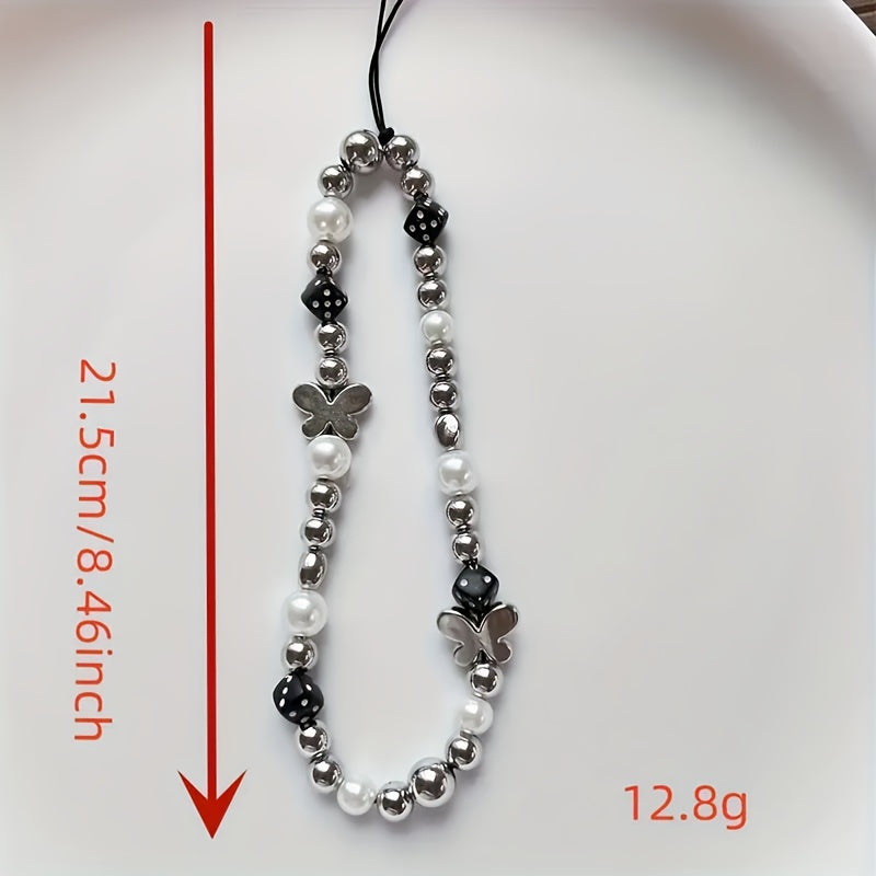 1pc Black Cool Punk Style Mobile Phone Chain, Earphone Anti-Loss Pendant, CCD Lanyard Mobile Phone Pendant Camera Pendant, Black Camera Chain Pendant