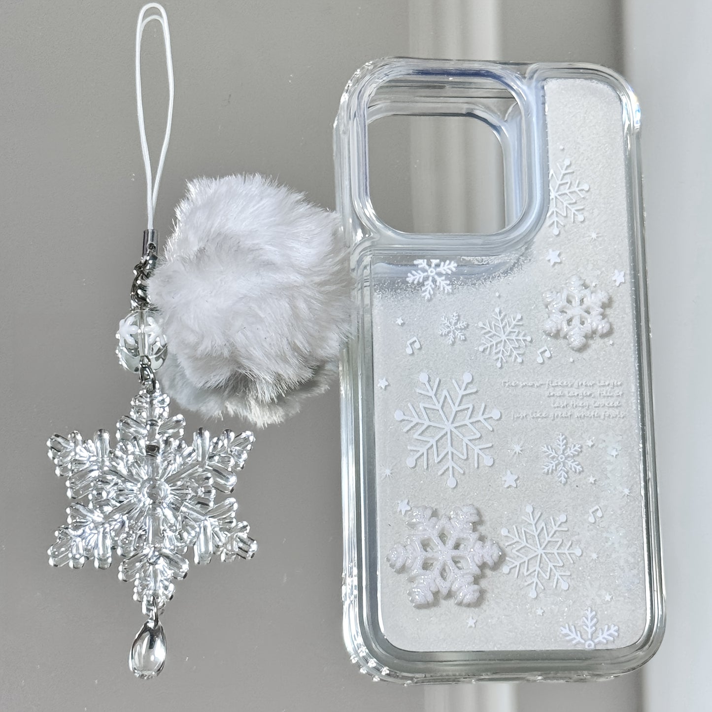 1pc Christmas Snowflake Charm with Plush Pom-Pom, Handcrafted Beaded Mobile Phone Strap, Cute Hanging Accessory for Women'S Daily Use, ABS Material