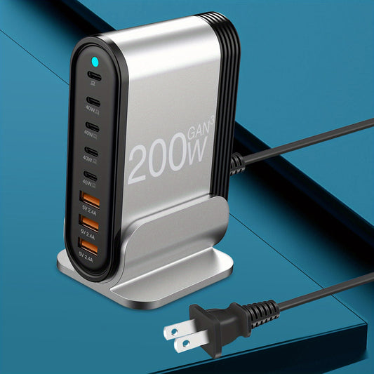 USB Type-C Fast Charger Sacrack Foldable Compact 8 Port PD Fast Charger Laptop Power Adapter for MacBook Pro\u002F Air and All For iPad Pro iPhone14 13\u002F 12 Galaxy Note20 S22Pixel with 5Ft AC Extension Cord