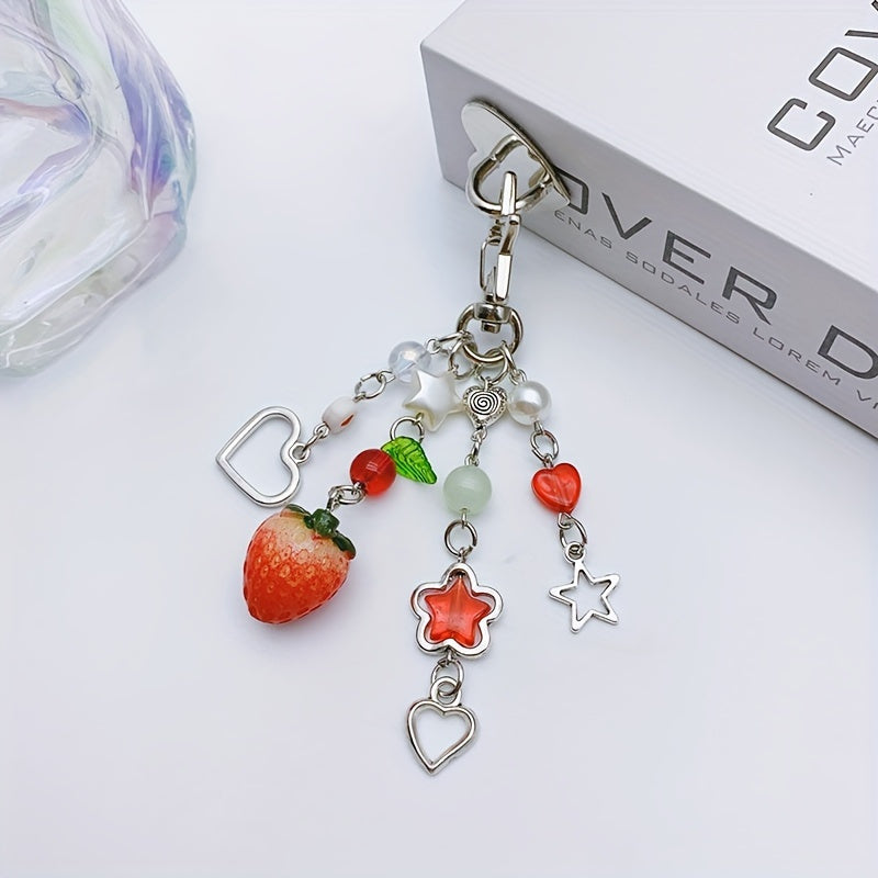 1pc Charming Strawberry Star Bead Keychain - Handcrafted Delicacy, Unique Gift for Girls - A Perfect Accessory to Express Your Style
