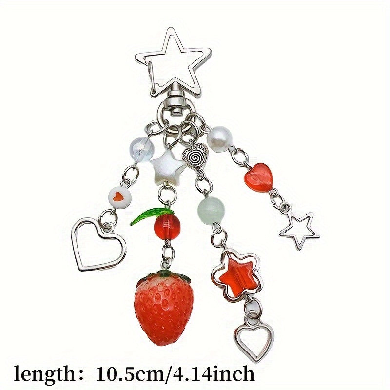 1pc Charming Strawberry Star Bead Keychain - Handcrafted Delicacy, Unique Gift for Girls - A Perfect Accessory to Express Your Style