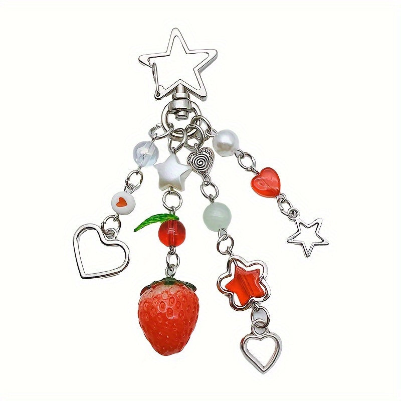 1pc Charming Strawberry Star Bead Keychain - Handcrafted Delicacy, Unique Gift for Girls - A Perfect Accessory to Express Your Style