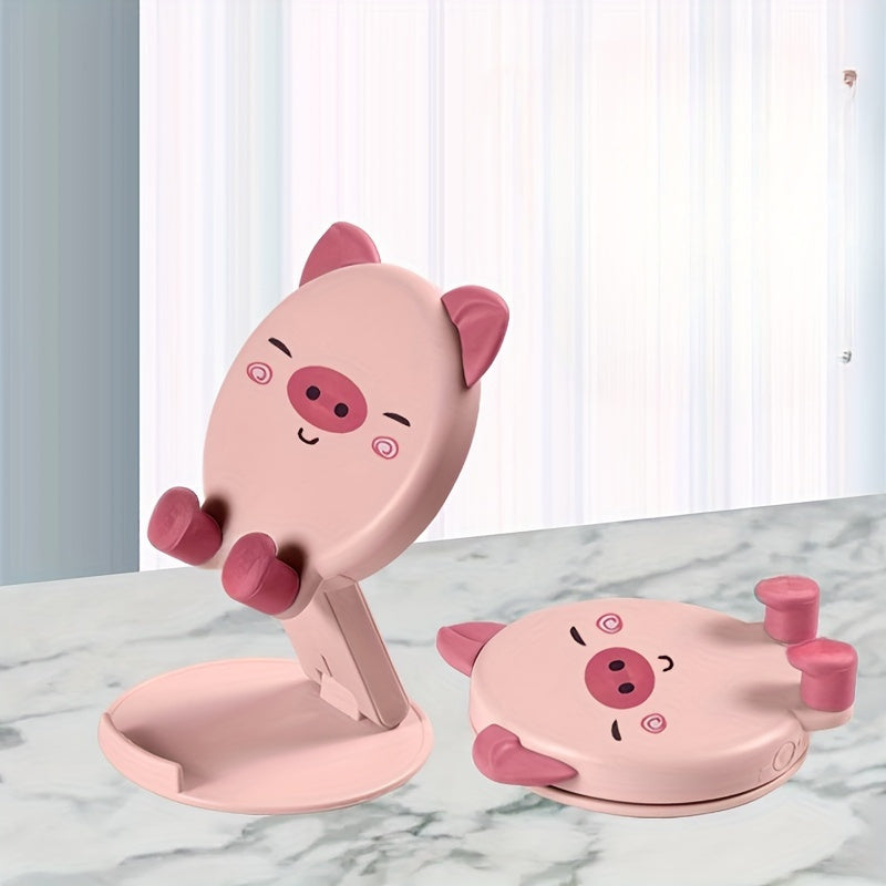 1pc Pig-Shaped Adjustable Mobile Phone Stand, Portable Universal Smartphone Desk and Bedside Holder with Folding Design