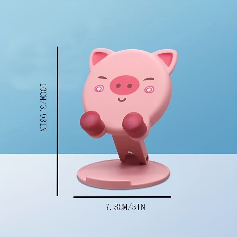 1pc Pig-Shaped Adjustable Mobile Phone Stand, Portable Universal Smartphone Desk and Bedside Holder with Folding Design