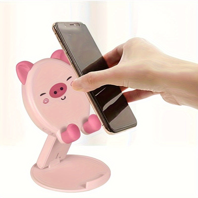 1pc Pig-Shaped Adjustable Mobile Phone Stand, Portable Universal Smartphone Desk and Bedside Holder with Folding Design