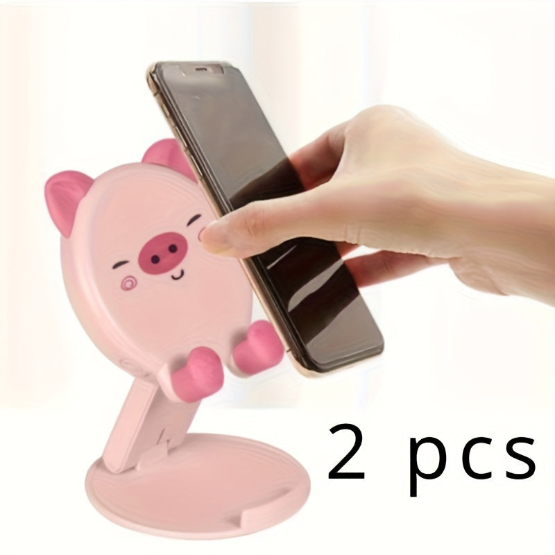 1pc Pig-Shaped Adjustable Mobile Phone Stand, Portable Universal Smartphone Desk and Bedside Holder with Folding Design