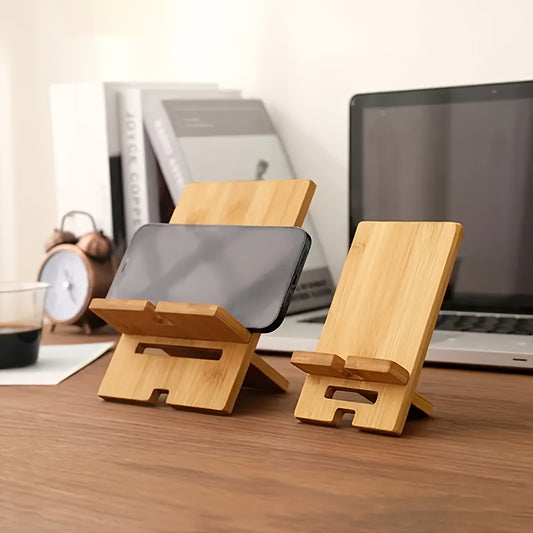 Bamboo Mobile Phone Holder, 1 Adjustable Multi-angle Desktop Holder, Suitable for Home and Office Use of Smartphones and Tablets
