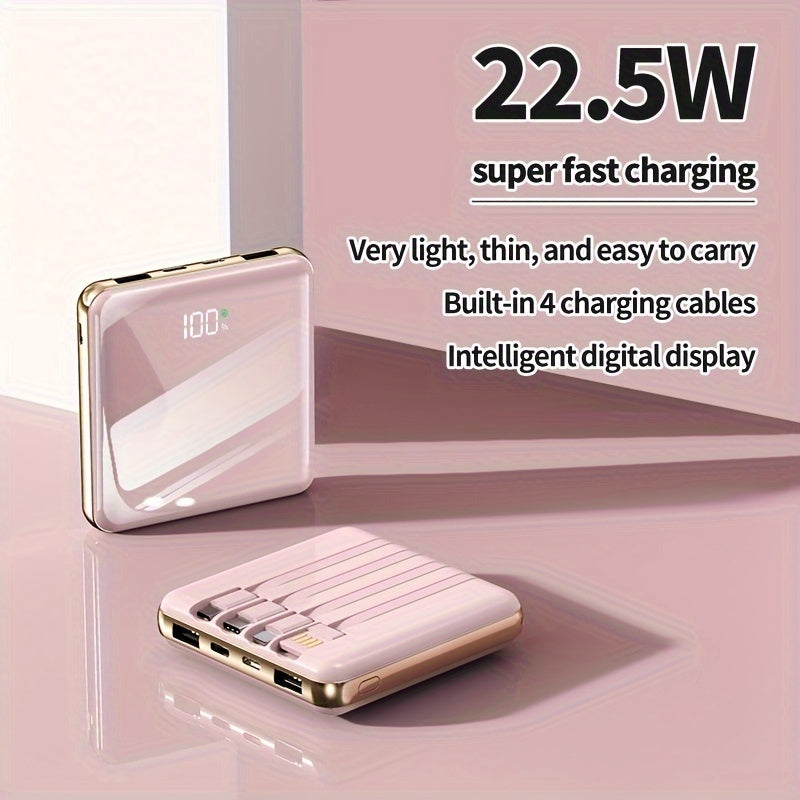 10000mAh Mini Power Bank Portable Battery Piece with LED Power Display - Ideal for SamSung, Xiaomi, for iPhone 6\u002F7\u002F8\u002F10\u002F11\u002F12 Mini, 13\u002F14\u002F15 Pro Max & More - Includes Multi-Function Cables
