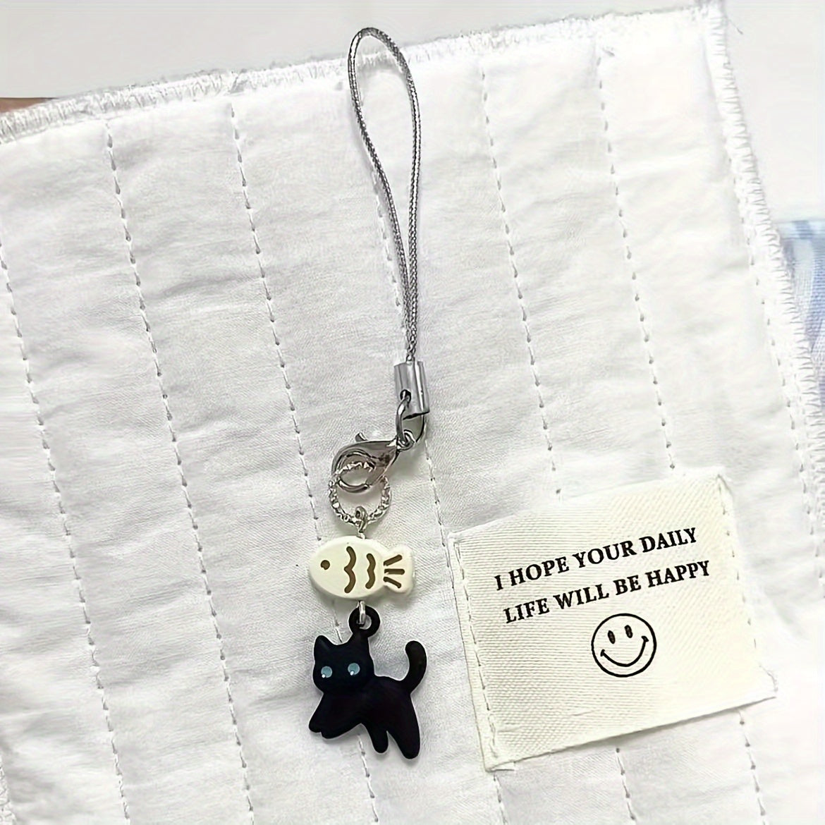 Charming Black Cat & Fish-Free Design - Aluminum Alloy Phone Charm, CCD Camera Accessory