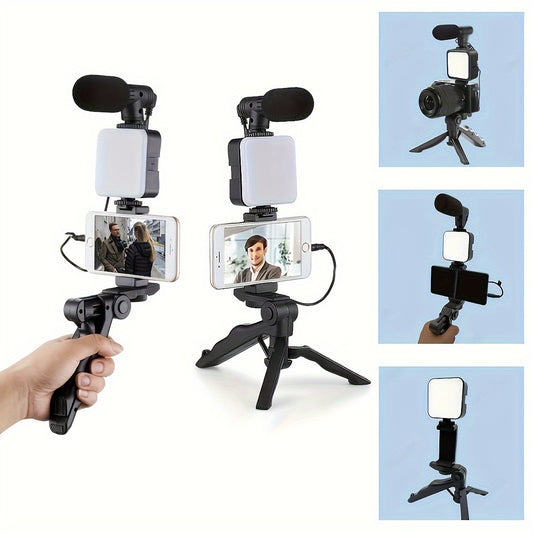 1PC Live Broadcast Kit - Portable Triangle Bracket with Square Fill Light, Microphone, Suitable for Small Camera, Cell Phone Devices, Ideal for Live Broadcast, Video Call, Video Blogging, and More