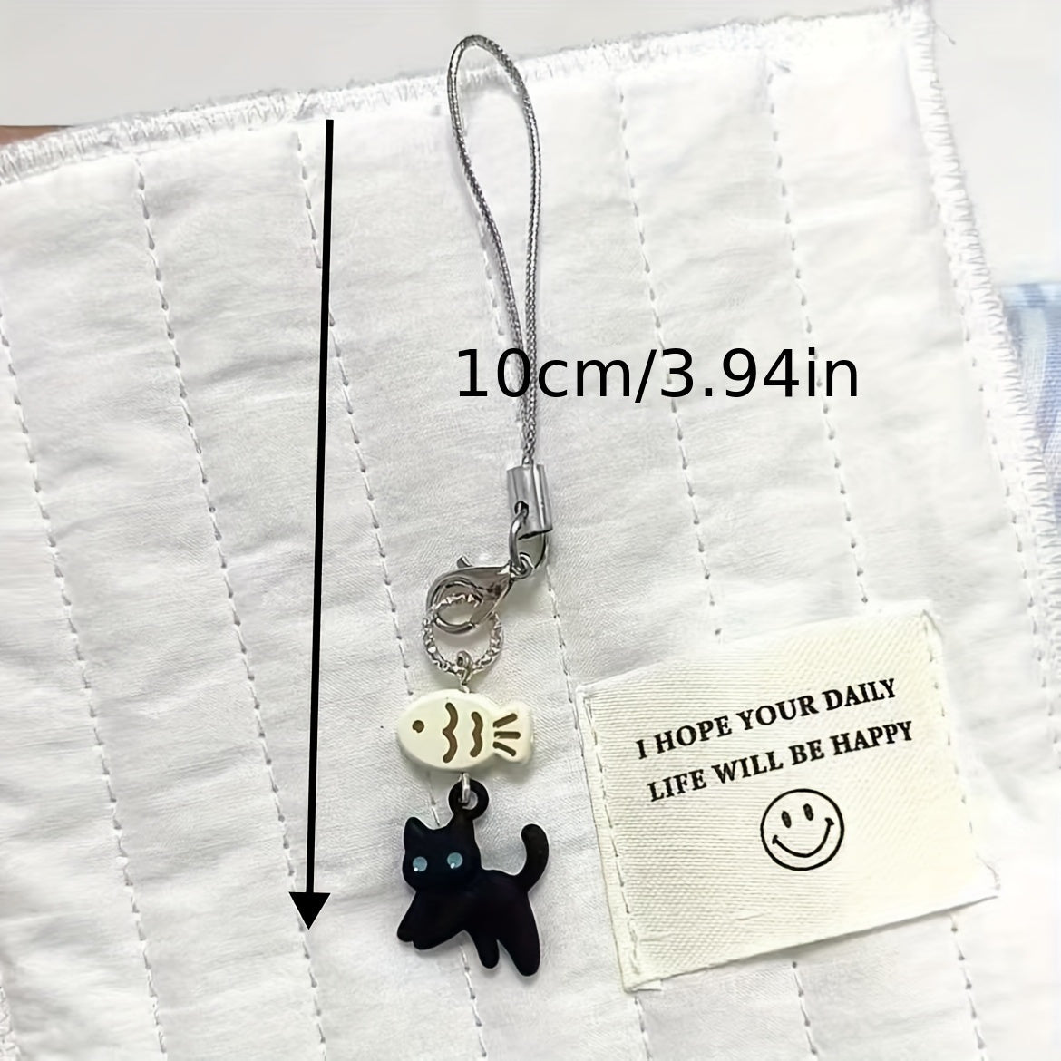 Charming Black Cat & Fish-Free Design - Aluminum Alloy Phone Charm, CCD Camera Accessory