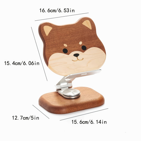 1pc Wooden Fox Design Phone & Tablet Stand, 360° Rotatable, Adjustable Height & Angle, Universal Compatibility, Portable Desk Holder for Office, Video Watching, Online Classes, Live Streaming