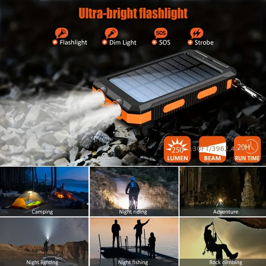 10000 MAh Solar Mobile Power With Flashlight\u002F USB\u002F Type-C\u002F Micro Interface\u002F Compass For Mobile Digital Electronic Devices, Long Lasting Durability, Travel Camping, LED Flashlight, Hiking Buckle.
