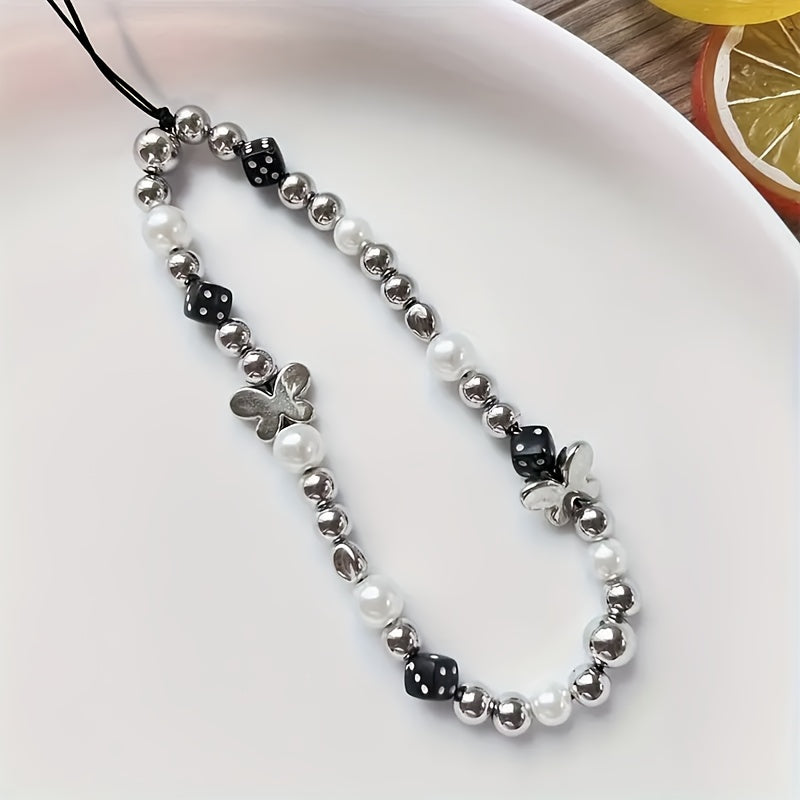 1pc Black Cool Punk Style Mobile Phone Chain, Earphone Anti-Loss Pendant, CCD Lanyard Mobile Phone Pendant Camera Pendant, Black Camera Chain Pendant