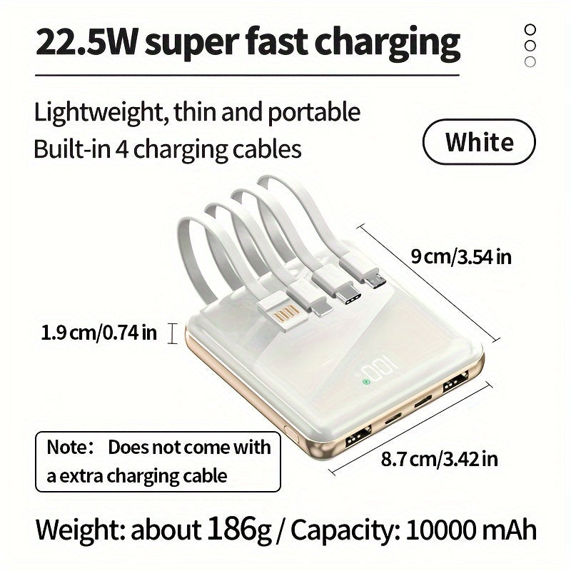 10000mAh Mini Power Bank Portable Battery Piece with LED Power Display - Ideal for SamSung, Xiaomi, for iPhone 6\u002F7\u002F8\u002F10\u002F11\u002F12 Mini, 13\u002F14\u002F15 Pro Max & More - Includes Multi-Function Cables