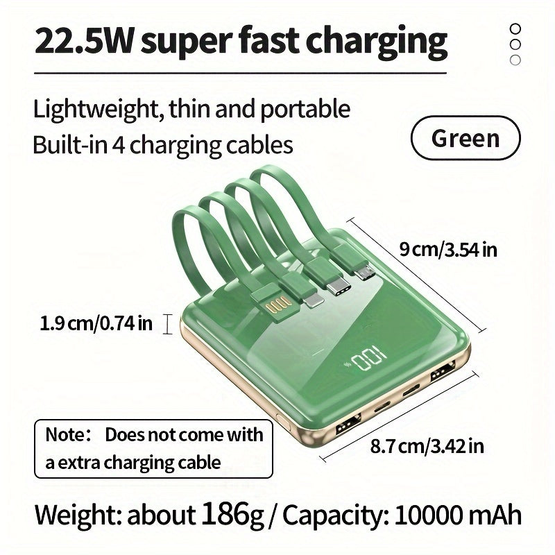 10000mAh Mini Power Bank Portable Battery Piece with LED Power Display - Ideal for SamSung, Xiaomi, for iPhone 6\u002F7\u002F8\u002F10\u002F11\u002F12 Mini, 13\u002F14\u002F15 Pro Max & More - Includes Multi-Function Cables
