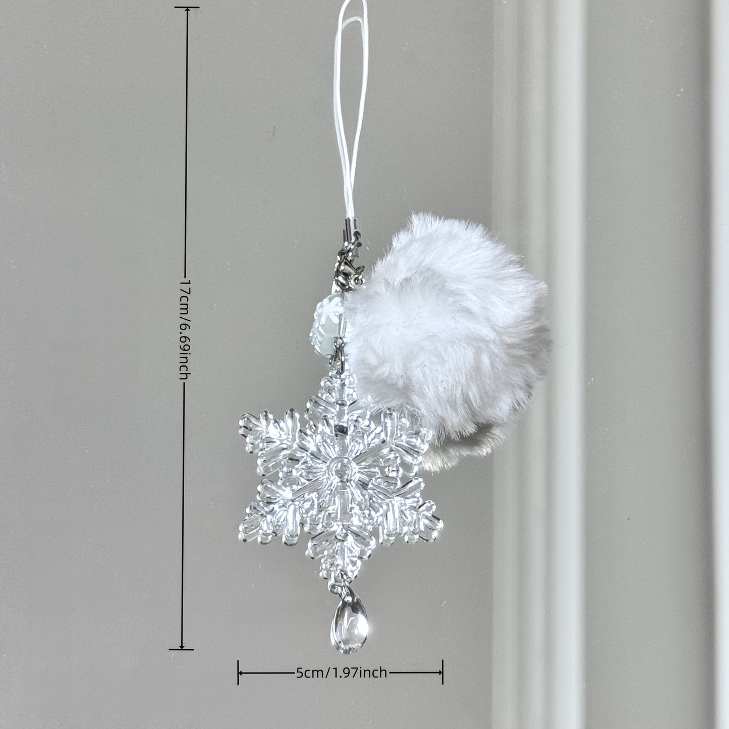 1pc Christmas Snowflake Charm with Plush Pom-Pom, Handcrafted Beaded Mobile Phone Strap, Cute Hanging Accessory for Women'S Daily Use, ABS Material