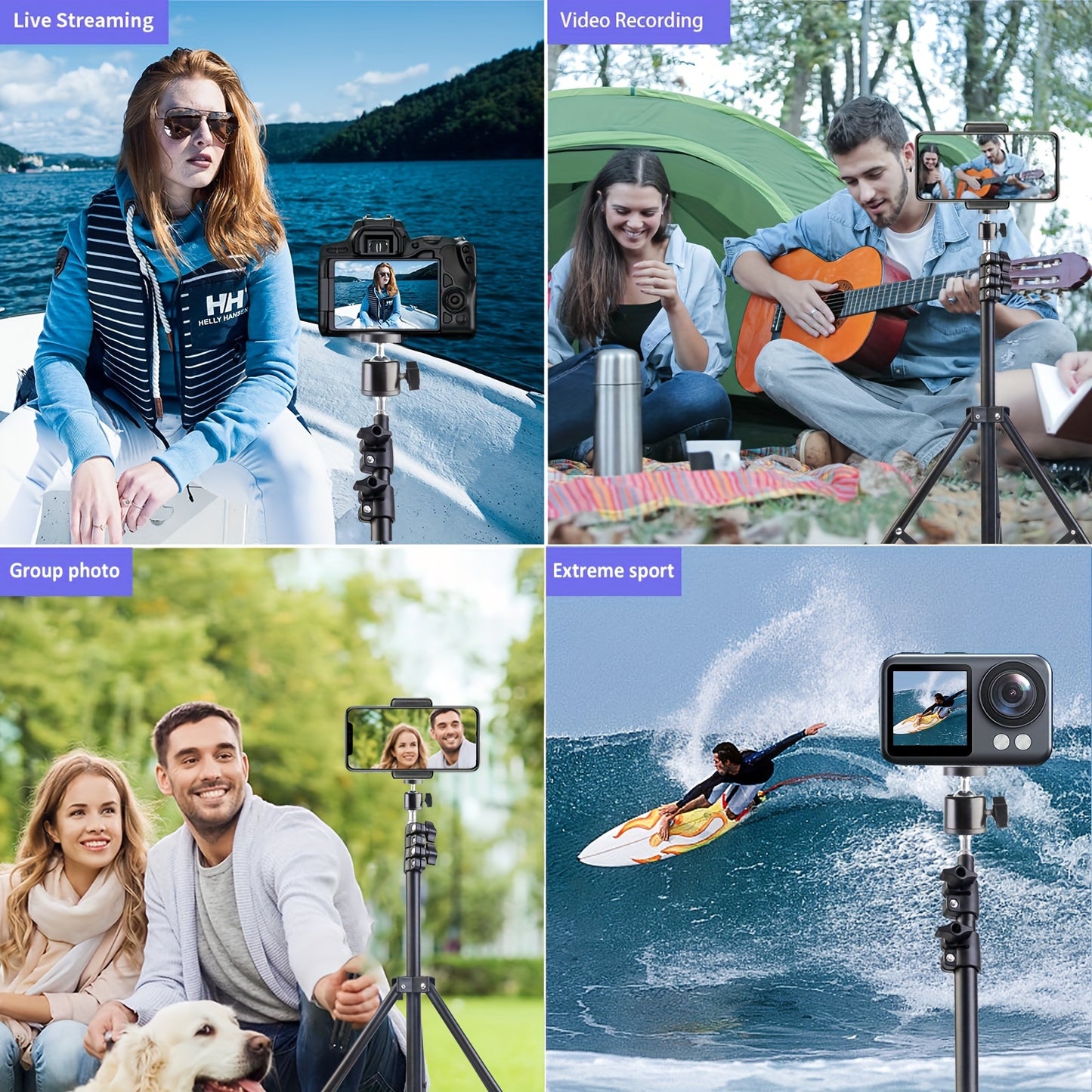 63 Inch Expandable Metal Tripod - Mobile Phone Holder with Phone Clip for Portable Outdoor Shooting and Live Streaming Photography