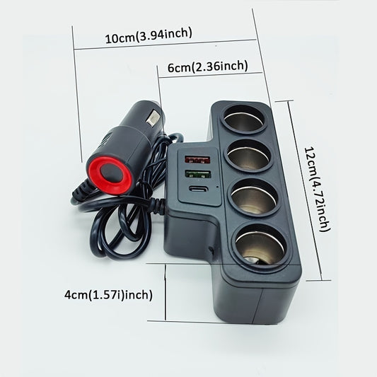 1pc FastChargePro 120W 4-Socket Car Multi-Charger Adapter with PD, QC3.0, Dual USB & 1PD Ports, Quick Charge Power Adapter for 12V\u002F24V Vehicles, Compatible with GPS, Dash Cam, Mobile Phone & More