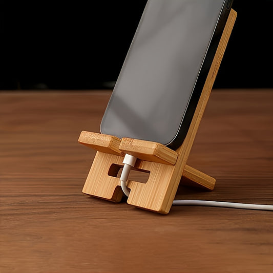 Bamboo Phone Stand, 1 Adjustable Multi-Angle Desktop Stand for Smartphones And Tablets for Home And Office Use
