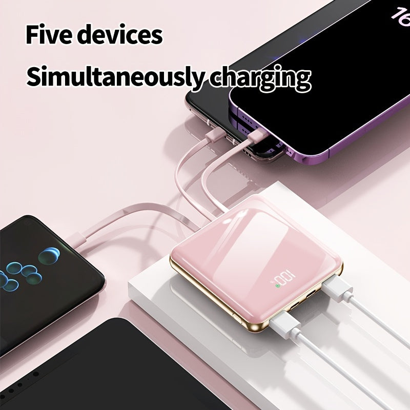 10000mAh Mini Power Bank Portable Battery Piece with LED Power Display - Ideal for SamSung, Xiaomi, for iPhone 6\u002F7\u002F8\u002F10\u002F11\u002F12 Mini, 13\u002F14\u002F15 Pro Max & More - Includes Multi-Function Cables