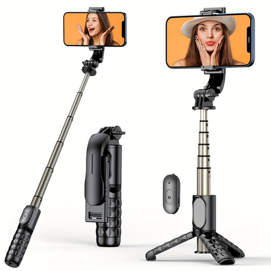 Compact All-in-One Portable Aluminum Alloy Selfie Stick Phone Tripod with Wireless Remote Shutter for iPhone 14, 13, 12, 11 Pro Max, Xr, X, 8, 7, 6 Plus and Android Smartphones