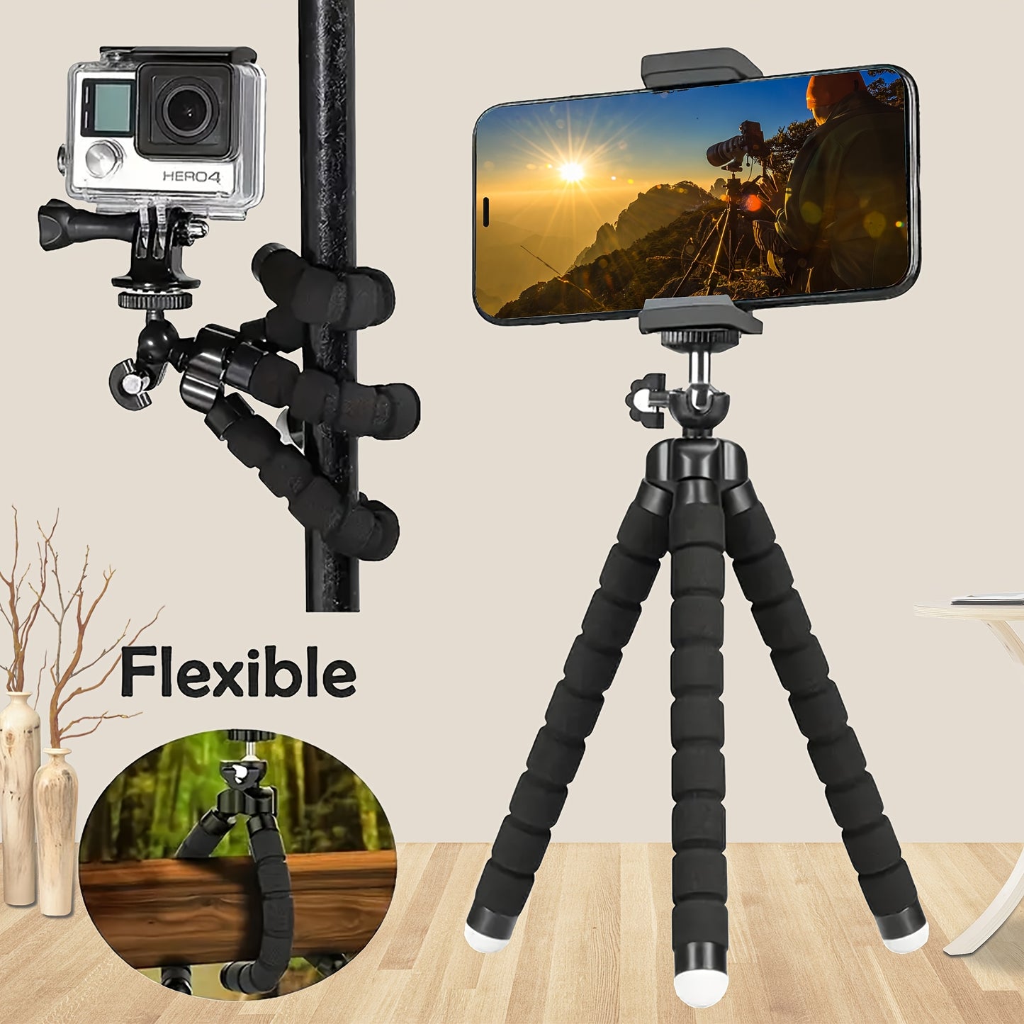 1pc UEGOGO Mini Tripod Stand with 360° Rotating Ball Head, Flexible Sponge Rubber Phone Holder for Smartphones, Portable Adjustable Tripod for Video Recording, Vlogging, and Remote Control