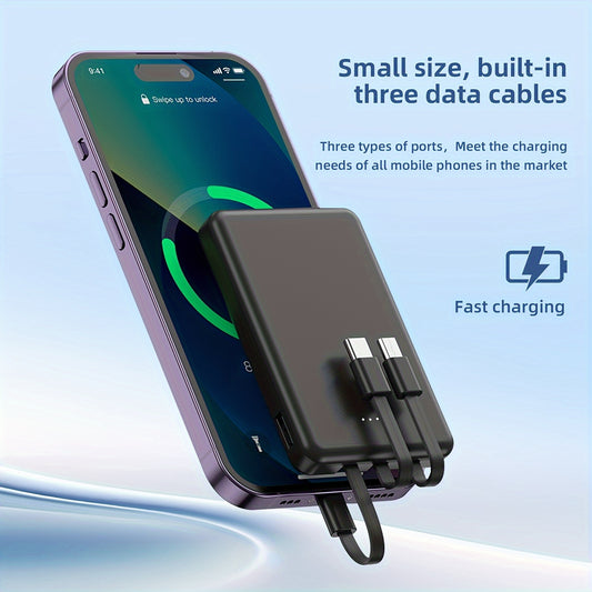 5000mAh Power Bank Mini Portable Mobile Phone Charger, 4-USB Output, Built-in Type-C, Micro, Slim and Lightweight, USB-C Battery Pack External Mobile Phone Charger