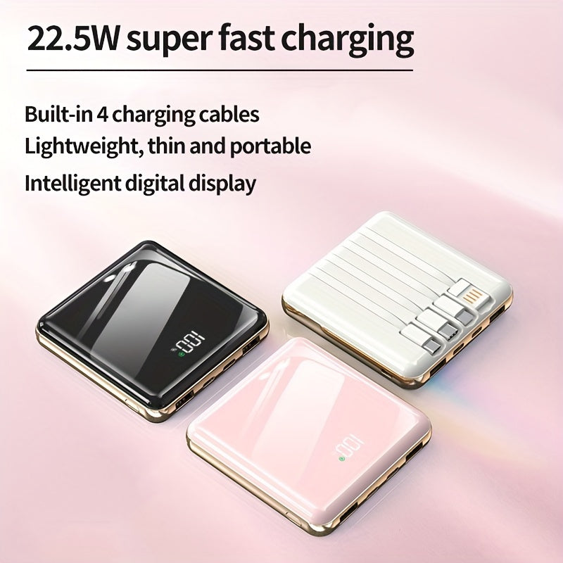 10000mAh Mini Power Bank Portable Battery Piece with LED Power Display - Ideal for SamSung, Xiaomi, for iPhone 6\u002F7\u002F8\u002F10\u002F11\u002F12 Mini, 13\u002F14\u002F15 Pro Max & More - Includes Multi-Function Cables