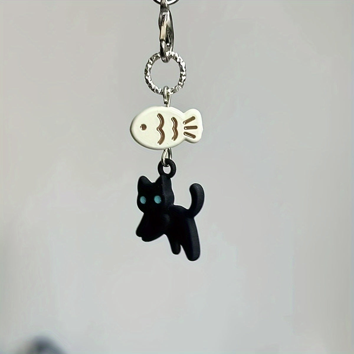 Charming Black Cat & Fish-Free Design - Aluminum Alloy Phone Charm, CCD Camera Accessory